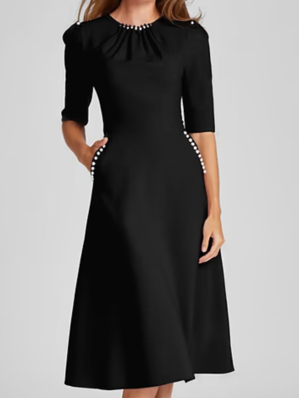 NWT Teri Jon Rickie Freemon Stretch Crepe Pearl Trim Cocktail Dress Size 6